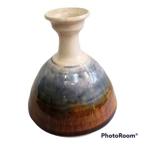 Signed MCM Art Pottery Vase Earth Tones Water Land Hand Turned